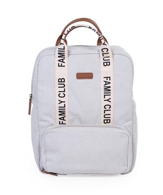 CHILDHOME, Family Bag Club luiertas, grote capaciteit, multifunctioneel, verschoningsmat inbegrepen, 11 vakken, geïsoleerde vakken, trolleytas, kinderwagenhanger, 20,5 l, ecru