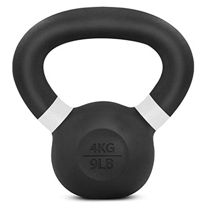 Yes4All Kettlebell i gjutjärn, pulverlackerad, enkel, vit, 4 kg/9 lb, styrketräningskettlebells, viktset för helkroppsträning, hemmagym