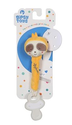 GIPSY TOYS – PELUCHE ACCROCHE-TETINE PARESSEUX – GAMME « BAMBOO » - 13 CM S/CARTE – JAUNE ET MARRON – 1ER AGE