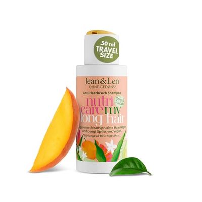 Jean & Len Shampoo Nutri Care Mango & Avocado formato viaggio, per capelli lunghi e danneggiati, rigenera fino alle punte, profumo fruttato e fresco di mango, senza parabeni e siliconi, vegan, 50 ml