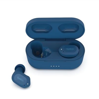 Belkin SOUNDFORM Play Auricolari true wireless,Bluetooth 3 preselezioni dell’equalizzatore,Resistenti a sudore e schizzi IPX5,38 ore riproduzione,Per iPhone,Galaxy,Pixel,Blu,19-43",180°,AUC005btBL