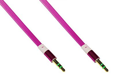 Audiokabel Jack 3,5 mm mannelijk/mannelijk plat 1 m kleur roze 3-polig