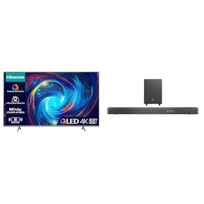 Hisense 55" QLED 4K 2023 55E77KQ PRO, Smart TV VIDAA U7, Dolby Vision IQ, HDR 10+ Adaptive, 144Hz Game Mode PRO, lativù 4K AX3120G Soundbar 3.1.2, 360W