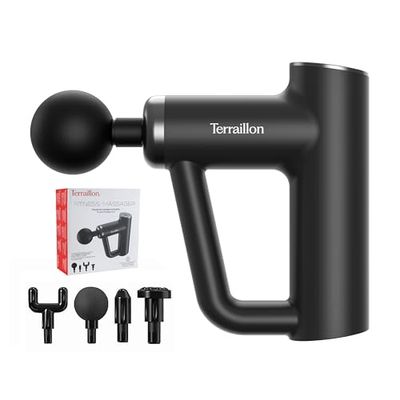 TERRAILLON - FITNESS MASSAGER Pistola de masaje muscular multizona, 6 velocidades de masaje 1800-3200 RPM, Alivia y relaja los músculos, recuperación muscular, 4 puntas, USB-C.