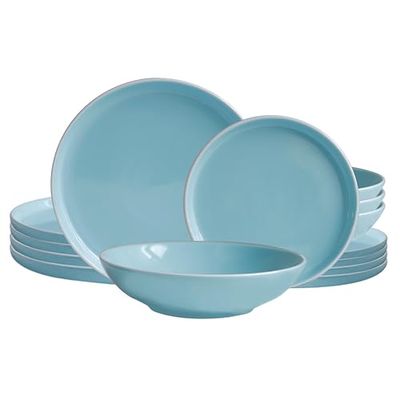 ECHTWERK Nerea 12-delad vintageservice för 4 personer i pastellfärgat lergods med 4 middagstallrikar, 4 desserttallrikar, 4 sopptallrikar, mint