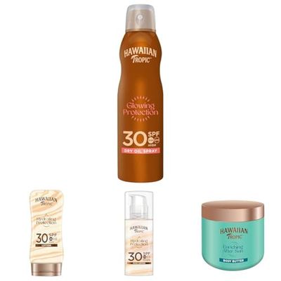 Set PROTEZIONE COMPLETA CORPO & VISO SPF30 Hawaiian Tropic, Lozione Protettiva Corpo SP30 + Lozione Protettiva Viso SPF30 + Olio Intensificante Abbronzatura SPF30 + Burro Doposole Idratante al Cocco