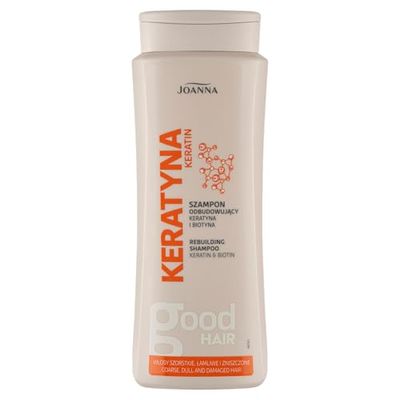 JOANNA Shampoo alla cheratina per capelli secchi, 400 ml, shampoo per capelli da donna per la cura di ciocche indebolite e fragili, cura dei capelli per capelli rotti con cheratina per lucentezza e