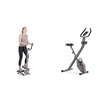 Twister Stepper Machine, Height Adjustable Stepper w/Handlebars & LCD Monitor + Smart Folding X-Bike, Portable Compact Exercise Bike, 14-Level Magnetic Resistance