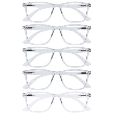 OPULIZE NYX Blue Light Blocking Reading Glasses - Anti-Glare Computer and Gaming Eyewear - 5 Pack - UV and Eyestrain Protection - Rectangular Frame - Clear - Men Women - + 3.00