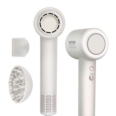 VEVOR Sèche-cheveux haute vitesse avec moteur sans balais 105000 tr/min, 200 millions d'ions négatifs, lumières LED 3 couleurs et 2 vitesses, sèche-cheveux léger avec diffuseur buse pour maison voyage