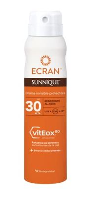 Ecran Sunnique - Bruma Protectora Solar FPS 30, Protección UVB + UVA e IR-A, Refuerza las Defensas, Protege la Piel, Hidratación 24 h, Fórmula con VitEox 80, para Toda la Familia - 75 ml