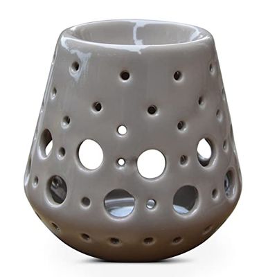 Zen'Arôme - Quemador de Perfume, Cera aromática, difusor para Aceite y Fragancia, portavelas, aromaterapia, de cerámica con proyección de luz, Altura de 9 cm, Color Gris