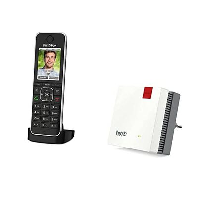 DOOR FRITZ! Repeater 1200 AX (Wi-Fi 6-repeater) uitgerust met twee radio-eenheden (Duitstalige versie) & AVM 20002964 FRITZ!Fon C6 Black DECT comfortabele telefoon, zwart, Duitstalige versie