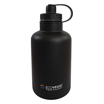 ECOVESSEL The Boss Tri Max, borraccia in acciaio inossidabile isolata sottovuoto con tè, 1900 ml, Nero Shadow