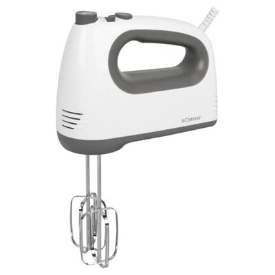 Bomann HM 6054 CB Hand Mixer/Hand Mixer with 5 Speed Levels, Turbo Level and Eject Button, Stainless Steel Wire and Dough Hook Included, White/Grey