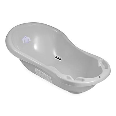 Hylat Baby: Bañera para recién nacidos y bebés hasta 12 meses, con tapón y alfombra antideslizante, hecha de plástico libre de BPA, Color: Gris, Motivo: Yeti