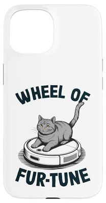Wheel Of Fur-Tune Cat On Robot Vacuum Cleaner Cat Case for iPhone 15