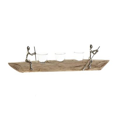 DKD Home Decor Candle Holder Glass Aluminium Mango Wood (56.5 x 14 x 15 cm) (Reference: S3026323)