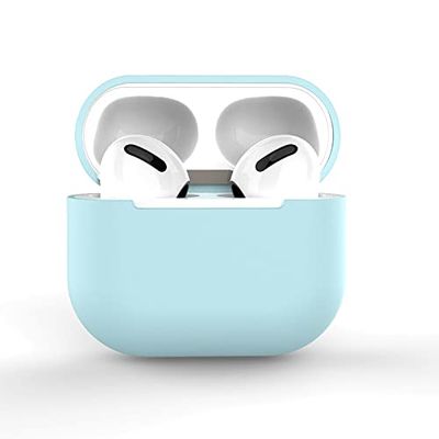 AirPods 3 fodral silikon skyddsfodral och skal för AirPods 3 [synlig framsida] [trådlös laddning] kompatibel med AirPods 3 2021 (utan karbinhake, azurblå)