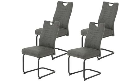 Hela Tische Jupiter Set di 4 sedie per sala da pranzo, con rivestimento in microfibra grigio antracite, seduta confortevole a molle, struttura tubolare circolare in metallo nero, portata da 140 kg