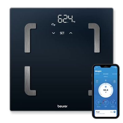 Beurer BF 880 Diagnostische weegschaal met WIFI en Bluetooth, digitale weegschaal met app, bepaling en analyse van lichaamswaarden, meting van lichaamsvet en spierpercentage, 180 kg belastbaarheid