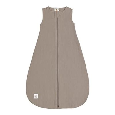 LÄSSIG Babyzomerslaapzak zonder mouwen, muslin-katoen, GOTS-gecertificeerd, uniseks, muslin, slaapzak, taupe, maat 74/80, 7-12 maanden
