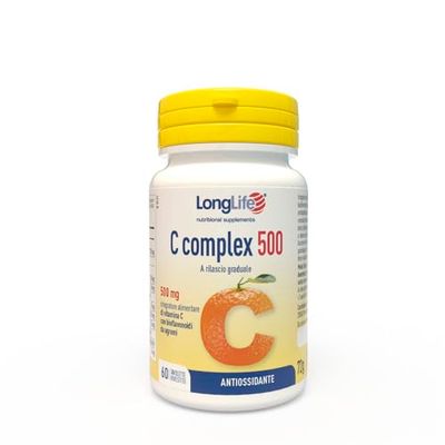 LongLife® C Complex 500 | Vitamina C 500mg a rilascio graduale | Con bioflavonoidi da agrumi e quercetina | Difese immunitarie | Fino a 2 mesi di trattamento | Senza glutine e vegano