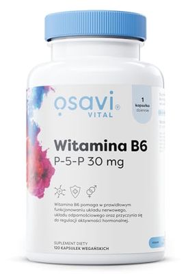 Osavi Witamina B6 P–5–P 30 mg – 120 wegańskich kapsułek | Aktywna forma koenzymu pirydoksalo-5'-fosforanu | Wysoka dawka 18 mg witaminy B6 na kapsułkę | Clean Label, odpowiednie dla wegan