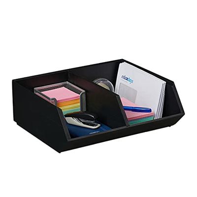 Relaxdays Bamboo Desk Organiser, Office & Home, 2 Compartments, Stackable, Multifunctional, 12.5 x 35 x 31cm, Anthracite, 12.5 x 35 x 31 cm