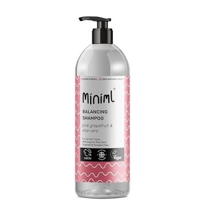 Miniml Natural Hair Shampoo Eco Friendly – 1L Bottle Pink Grapefruit and Aloe Vera Men and Womens Sensitive Scalp and Skin Cruelty Free Vegan Shampoo - For Greasy, Curly, Dry and Dandruff Hair