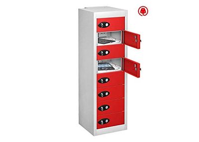 8 Door Tablet Charging LOW Locker, Red, Hasp Lock