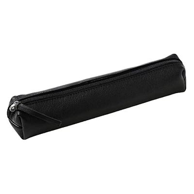 Clairefontaine - Ref 410001C - Cuir' Leather Slim Pencil Case - 4 x 2.5 x 19.5cm, Made From Genuine Lambskin Leather, Metal Zip With Leather Puller - Black