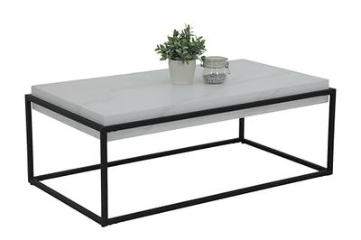 Hela, salontafel Carlos, dik tafelblad 10 cm, marmerlook wit, metalen frame gepoedercoat zwart