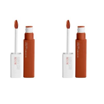 Maybelline Superstay Matte Ink Longlasting Liquid, Orange Nude Lipstick, Up To 12 Hour Wear, Non Drying, 135 Globe Trotter (Pack of 2)