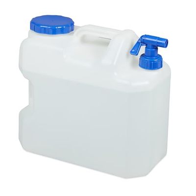 Relaxdays Vattenbehållare med kran, skruvlock med bred hals, dricksvattenbehållare camping, 18 l, plast, BPA-fri, vit