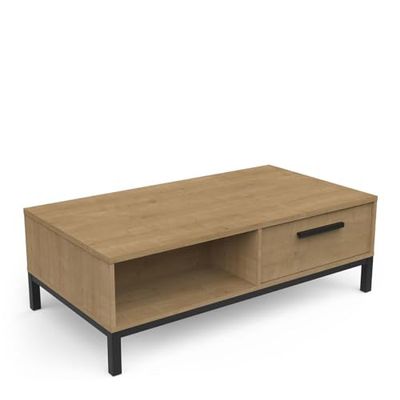 Demeyere Niska Szafka Mikrofalowa z Drewnianym Schowkiem 2 Drzwi i 1 Szufladą, Styl Skandynawski, Kolor Biały Matowy i Dąb Hamilton, 70 x 123 x 40 cm