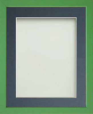 Frame Company Jellybean Range Green Wooden 7x5 inch Picture Photo Frame with Blue Mount for Image 6x4 inch * Choice of Colours & Sizes* Fitted with Perspex