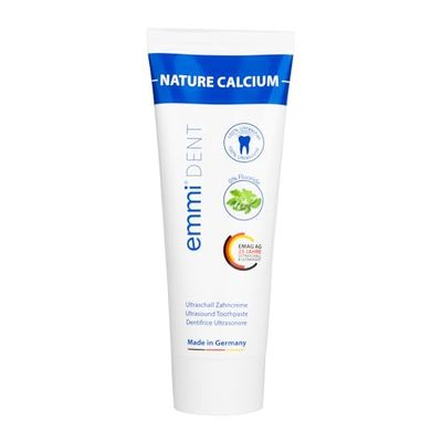 emmi®-dent Dentifrice à Ultrasons "Nature Calcium" I Avec Supplément de Calcium I Idéal pour dents et Gencives Sensibles I Sans fluor, Microplastiques, Nanomatériaux I Vegan, Sans Gluten I 1x75 ml