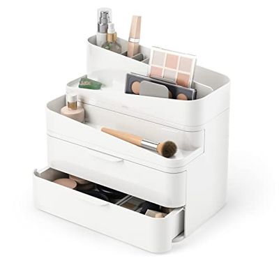 Umbra Glam Organizzatore cosmetico, Contenitore modulare con 3 cassetti e divisori Rimovibili, Bianco, Groß