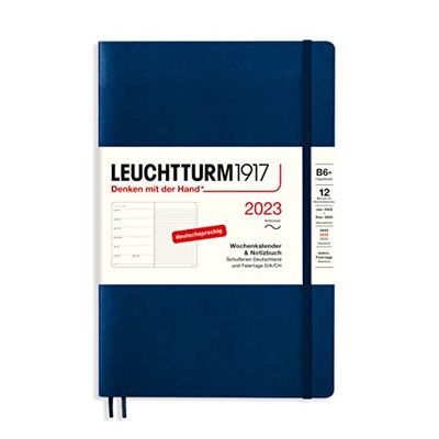 LEUCHTTURM1917 365706 Agenda semanal y cuaderno Tapa blanda Paperback (B6+) 2023, 12 meses, azul marino, alemán