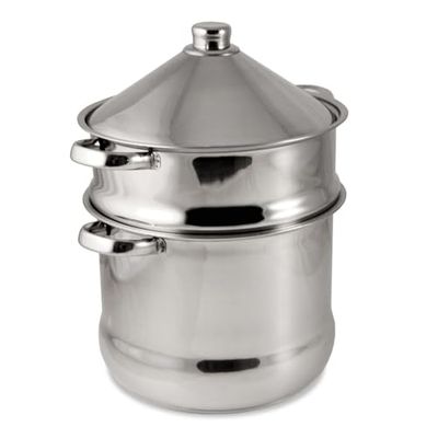 BAUMALU - Couscoussier Tajine en Acier Inoxydable - Couvercle et Poignées Inox - Tous Feux dont Induction - Triple Fond Diffuseur - Ø24cm, 14L, Argenté