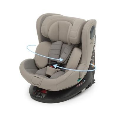 Foppapedretti FP360 Quick i-Size, asiento giratorio 360°, para niños de 40 a 150 cm de altura, 0-12 años, conforme ECE R129, fijación Dualfix (Isofix y non), Safe Body Protection, Desert