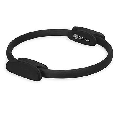 Gaiam Pilates-ring 15 inch fitnesscirkel - lichtgewicht en duurzame schuimgevoerde handgrepen | Flexibele weerstandsapparatuur voor het versterken van armen, dijen/benen en kern, zwart