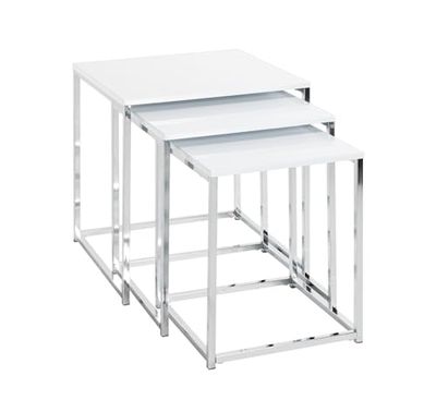HAKU Möbel Conjunto de 3 mesas laterais cromadas, branco, MDF, metal - Dim. : AN 29/34/39 cm x L 36/39/42 cm x P 29/34/39 cm, estilo: Moderno
