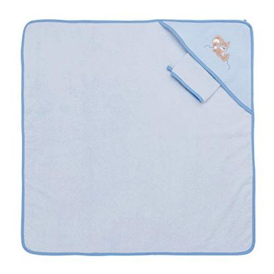 Nattou Toalla con capucha y Guante de baño del mapache Bob, 75 x 75 cm, Jim y Bob, Azul