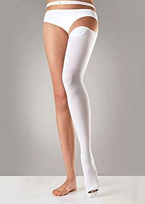 Sanyleg - Calcetines antitrombóticos, antiembolia, de compresión graduada diferenciada, monomedias de pierna completa, con orificio de inspección, cinturón ajustable, ambidiestro, talla grande, longitud 70-80 cm