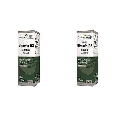 Natures Aid Vegan Vitamin D3/Cholecalciferol Liquid, 2500iu, Dropper Included, 50 ml (Pack of 2)