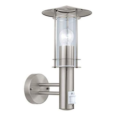 Eglo Applique murale extérieure Lisio avec détecteur de mouvement, éclairage d’extérieur en acier inox aspect argenté et verre transparent, lampe avec douille E27, IP44