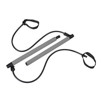 Relaxdays Barra Elastici Fitness Pilates, Kit Bastone e Bande di Resistenza, Attrezzi Allenamento Casa, Workout, Grigio