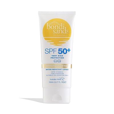 Bondi Sands - SPF 50+ Lotion Fragrance Free - vattenfast och återfuktande solskydd med SPF50+ för känslig hud, 150 ml